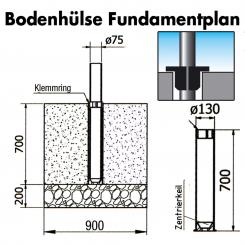 Aluminium-Bodenhalterung mit Zentrierkeil für Ø 75 mm Fahnenmast