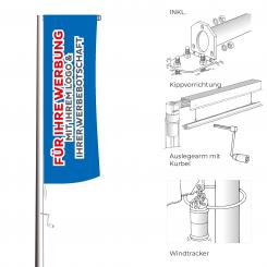 GFK Flagpole with crank, 12m with crank hoistable outrigger arm 1,50m | 12,00 m