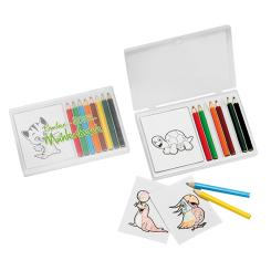 Malset mit 8 Buntstiften und 12 Malvorlagen, 100 SET 