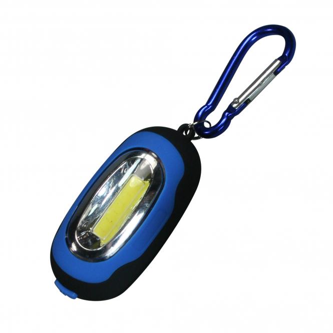 Lampen Schlüsselanhänger 2W COB mit Karabinerhaken | blau | mit Firmeneindruck