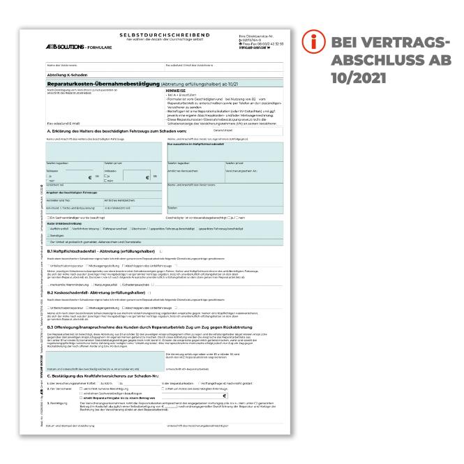 Reparaturkosten-Übernahme-Bestätigung ab 10/21, 100 Stück
