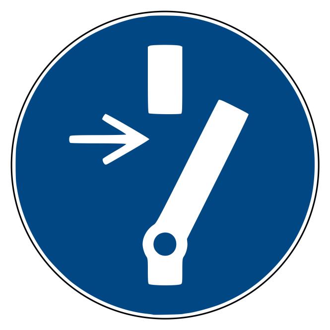 Gebotsschilder nach ASR A1.3 und DIN EN ISO 7010 | Vor Wartung oder Reparatur freischalten | Folie