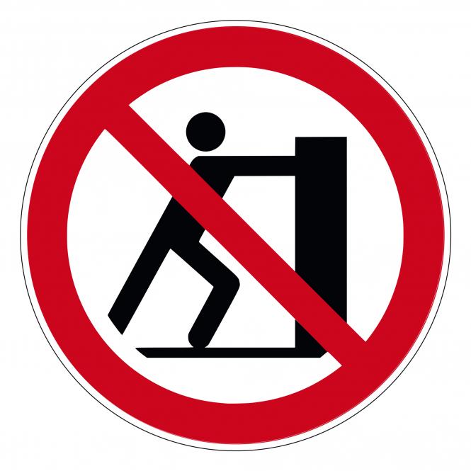 Prohibition Signs according to ASR A1.3 and DIN EN | Schieben verboten | Plastic