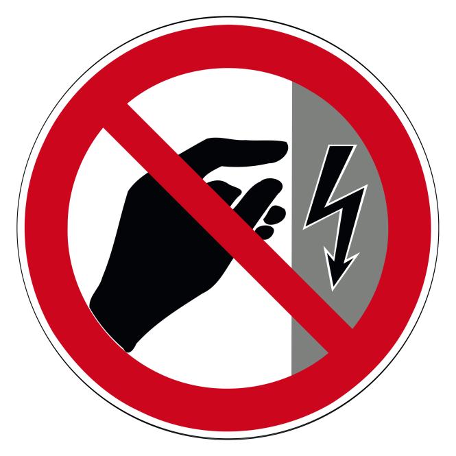 Prohibition Signs according to ASR A1.3 and DIN EN | Nicht berühren, Gehäuse unter Spannung | Foil