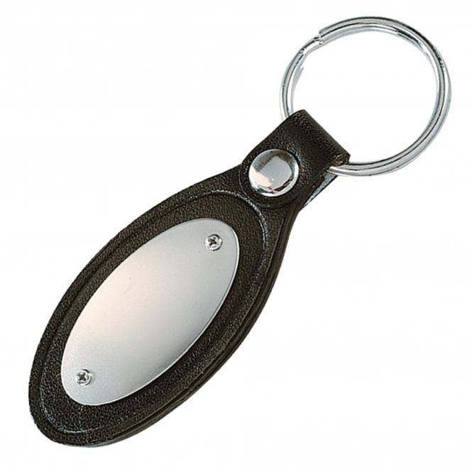 Key Fob, leather with oval metal plate
