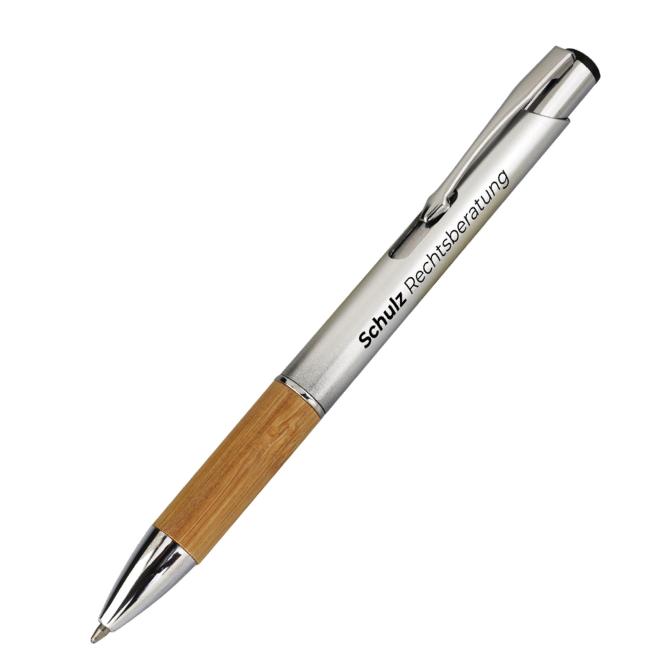 Retractable ballpoint pen, bamboo sleeve, metal cl