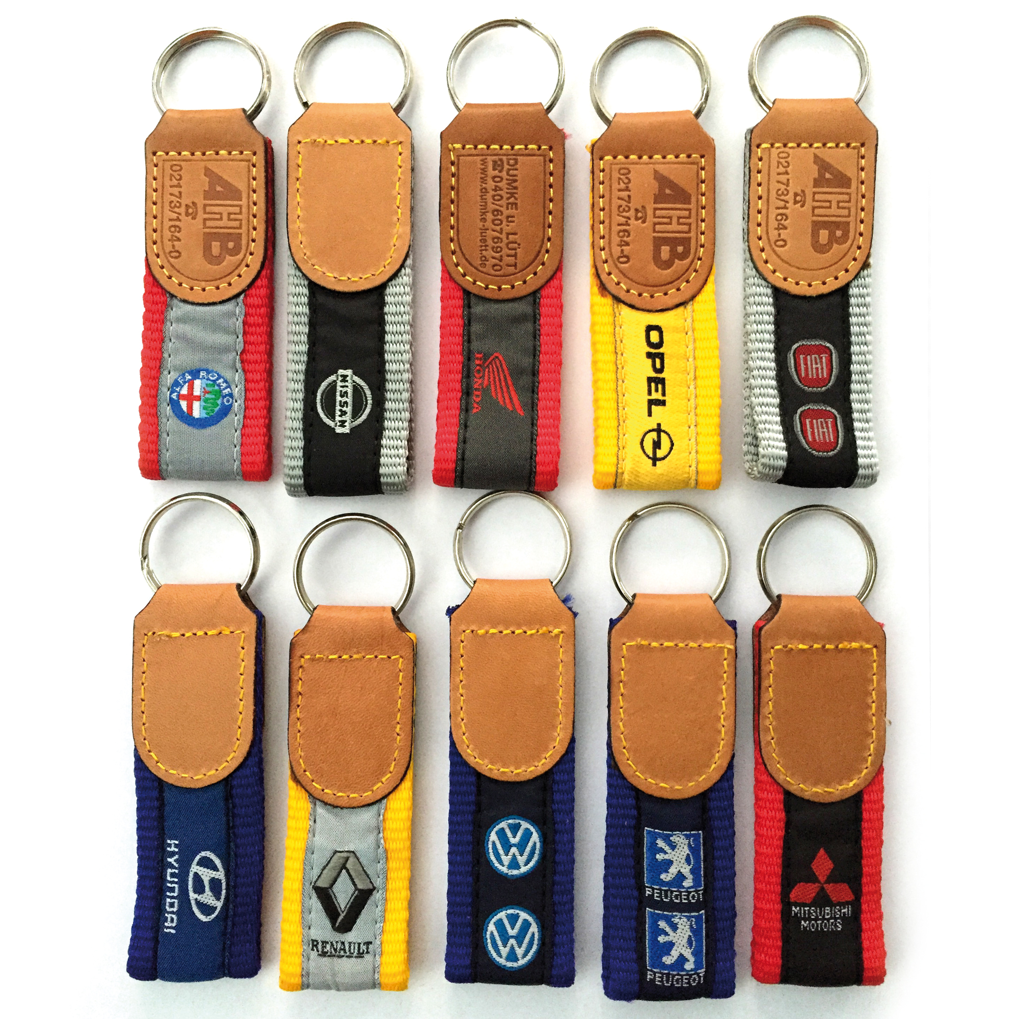 Schlüsselanhänger PKW-Marken aus Nylon und Leder